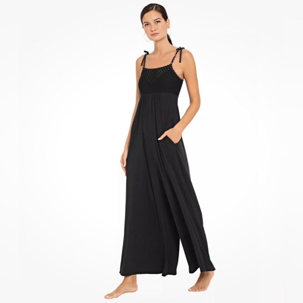 ROBIN PICCONE Chira Stretch Jersey Pant Jumpsuit Romper Small Black Lace CoverUp